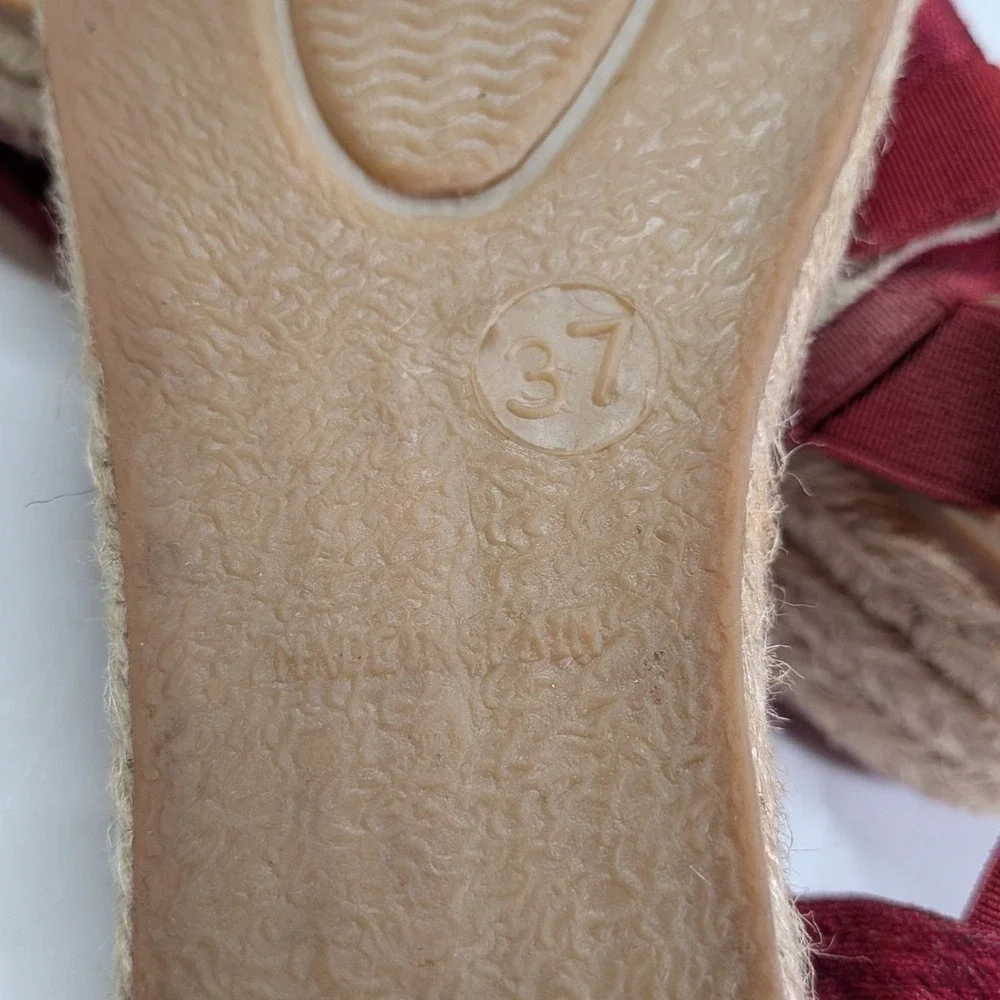 Toni Pons Origins Espadrilles Size 37 Burgundy Red Textile Wedge Sandals Spain